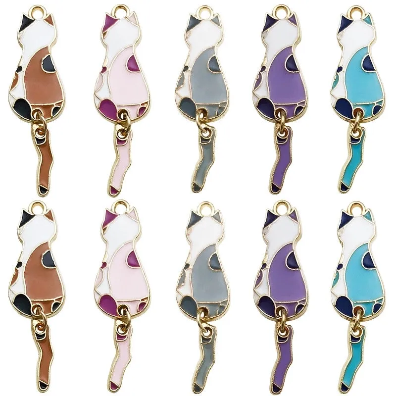 1 Cute Cartoon Multi-color Kitten Drop Oil Pendant Diy Alloy Jewelry Accessories Necklace Bracelet Earrings Pendant