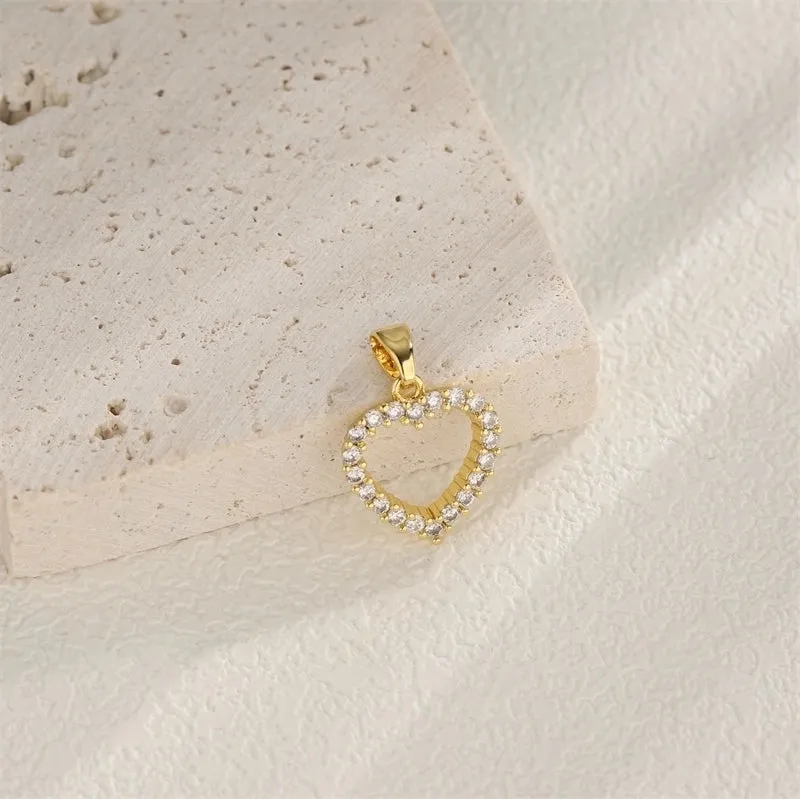 1 PCS/Package Hole 10mm  Copper Zircon 18K Gold Plated Heart Shape Snowflake Pendant