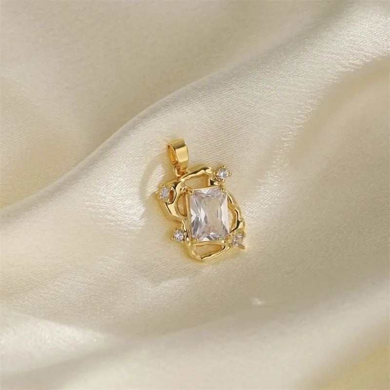 1 PCS/Package Hole 10mm  Copper Zircon 18K Gold Plated Heart Shape Snowflake Pendant