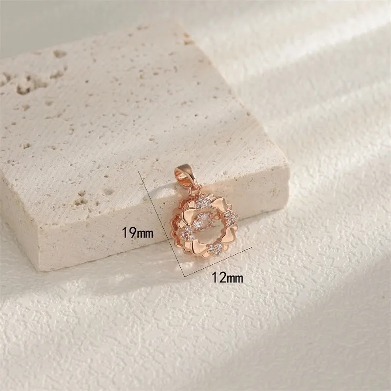 1 PCS/Package Hole 10mm  Copper Zircon 18K Gold Plated Heart Shape Snowflake Pendant