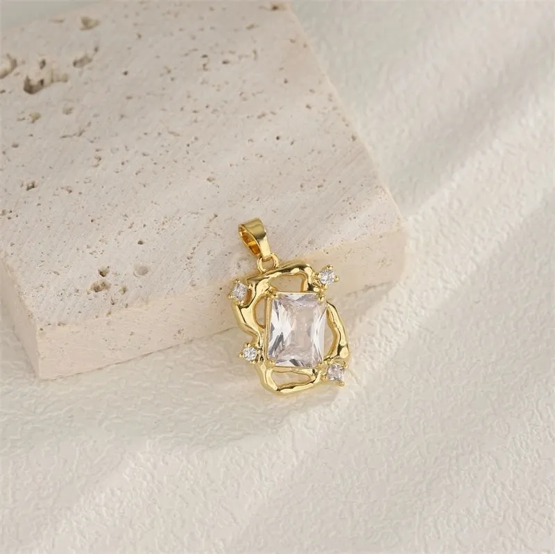 1 PCS/Package Hole 10mm  Copper Zircon 18K Gold Plated Heart Shape Snowflake Pendant