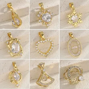 1 PCS/Package Hole 10mm  Copper Zircon 18K Gold Plated Heart Shape Snowflake Pendant