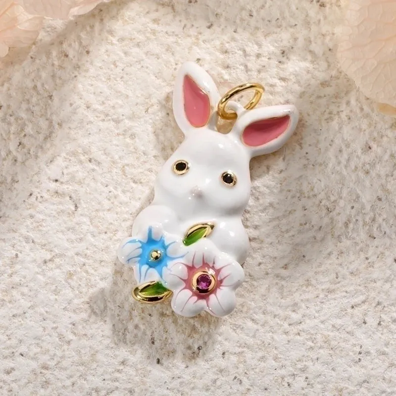 1 Piece Cute Rabbit Fox Cat Copper Enamel Inlay Jewelry Accessories