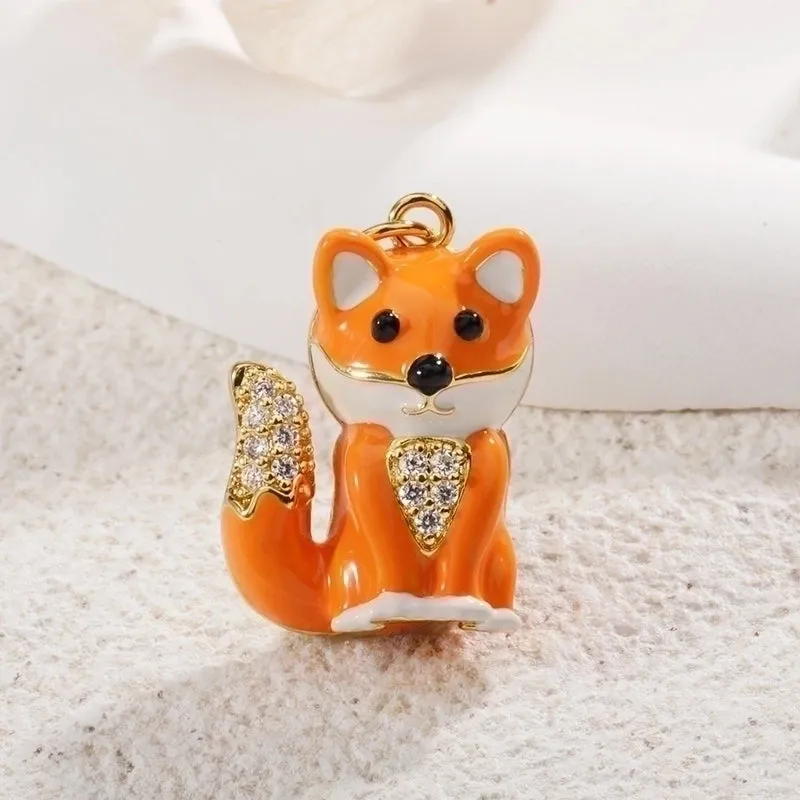 1 Piece Cute Rabbit Fox Cat Copper Enamel Inlay Jewelry Accessories