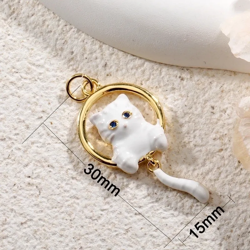 1 Piece Cute Rabbit Fox Cat Copper Enamel Inlay Jewelry Accessories