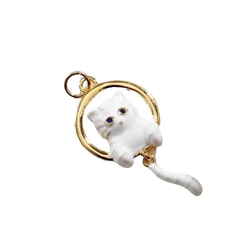 1 Piece Cute Rabbit Fox Cat Copper Enamel Inlay Jewelry Accessories
