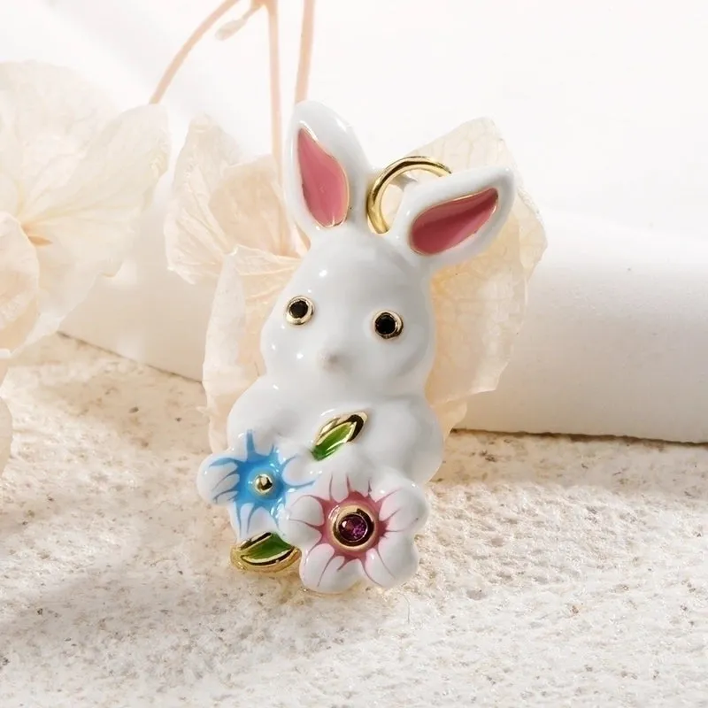 1 Piece Cute Rabbit Fox Cat Copper Enamel Inlay Jewelry Accessories