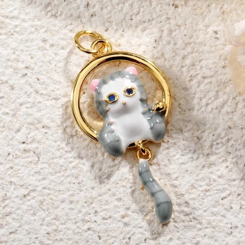 1 Piece Cute Rabbit Fox Cat Copper Enamel Inlay Jewelry Accessories