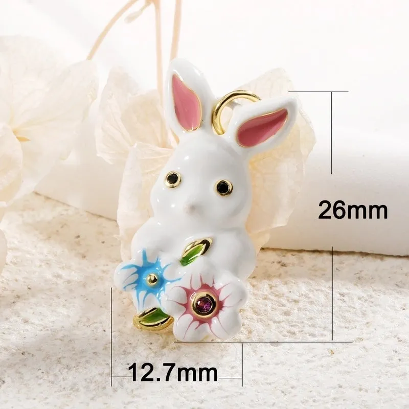 1 Piece Cute Rabbit Fox Cat Copper Enamel Inlay Jewelry Accessories