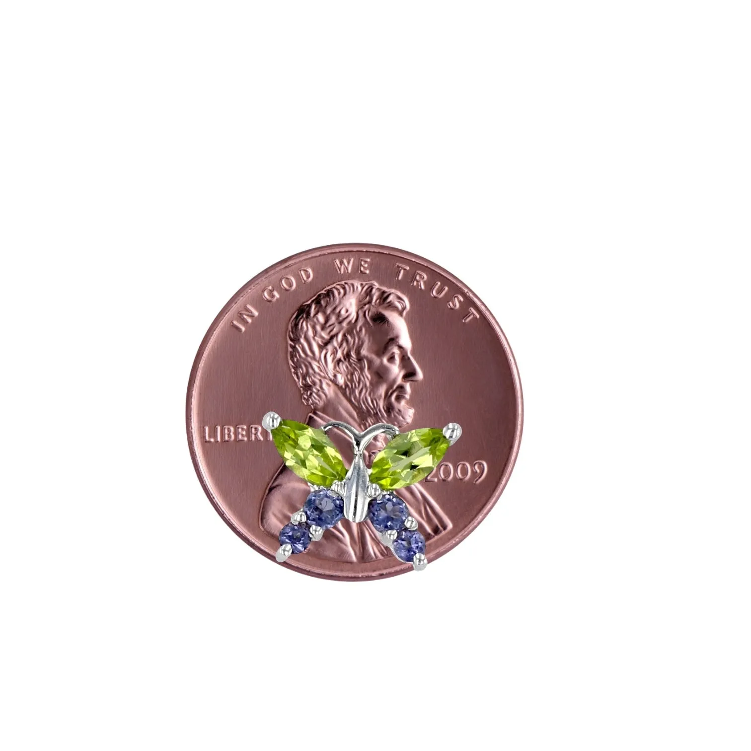 10K White gold peridot and iolite butterfly studs earring-10046