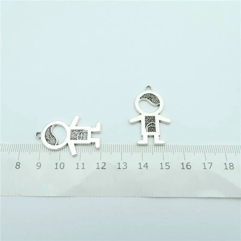 10pcs Small cute girl daughter pendants antique silver zamak jewelry finding D-3-59,D-3-60