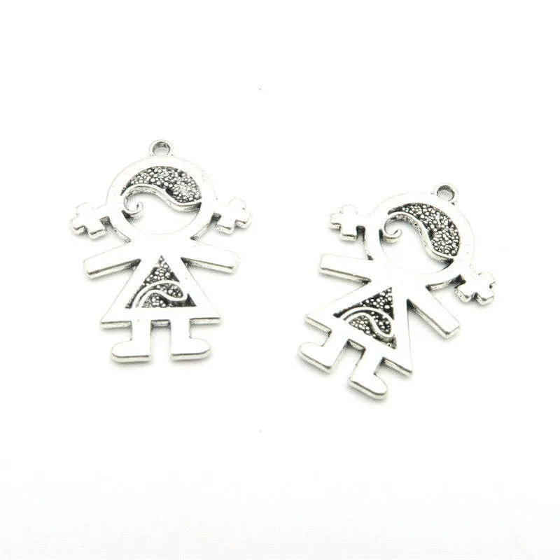 10pcs Small cute girl daughter pendants antique silver zamak jewelry finding D-3-59,D-3-60