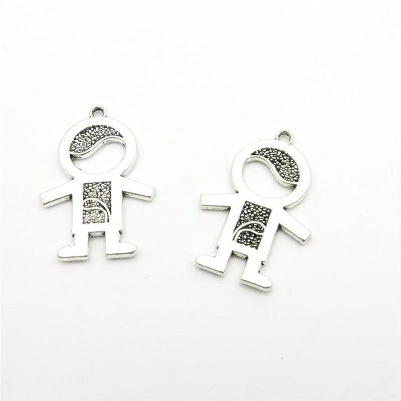 10pcs Small cute girl daughter pendants antique silver zamak jewelry finding D-3-59,D-3-60