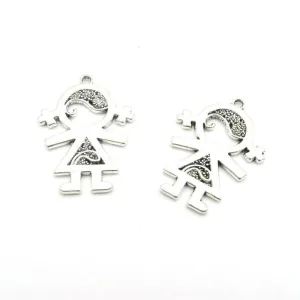 10pcs Small cute girl daughter pendants antique silver zamak jewelry finding D-3-59,D-3-60