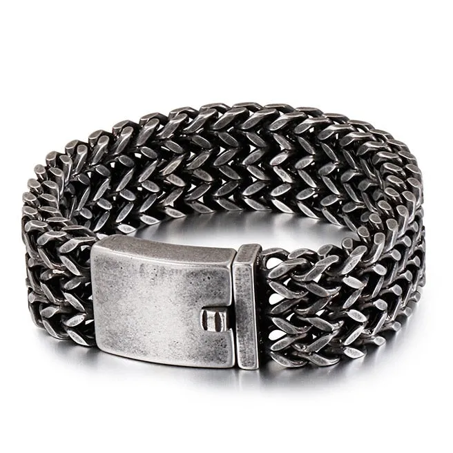 12/18/30MM Wide Black Stainless Steel Bracelet Men 23CM Retro Massive Mens Charm Bracelets