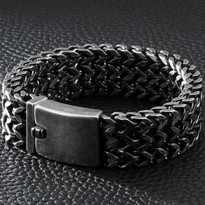 12/18/30MM Wide Black Stainless Steel Bracelet Men 23CM Retro Massive Mens Charm Bracelets