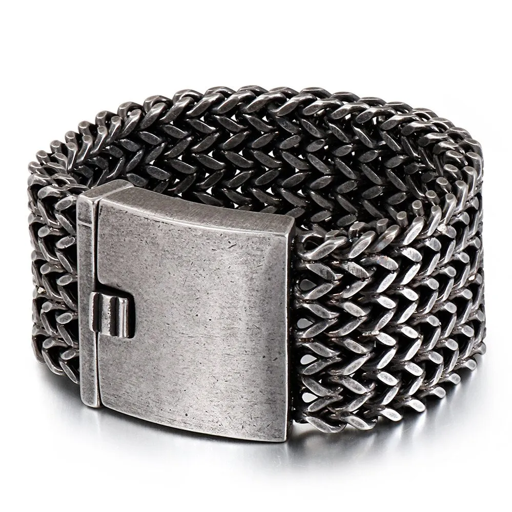 12/18/30MM Wide Black Stainless Steel Bracelet Men 23CM Retro Massive Mens Charm Bracelets