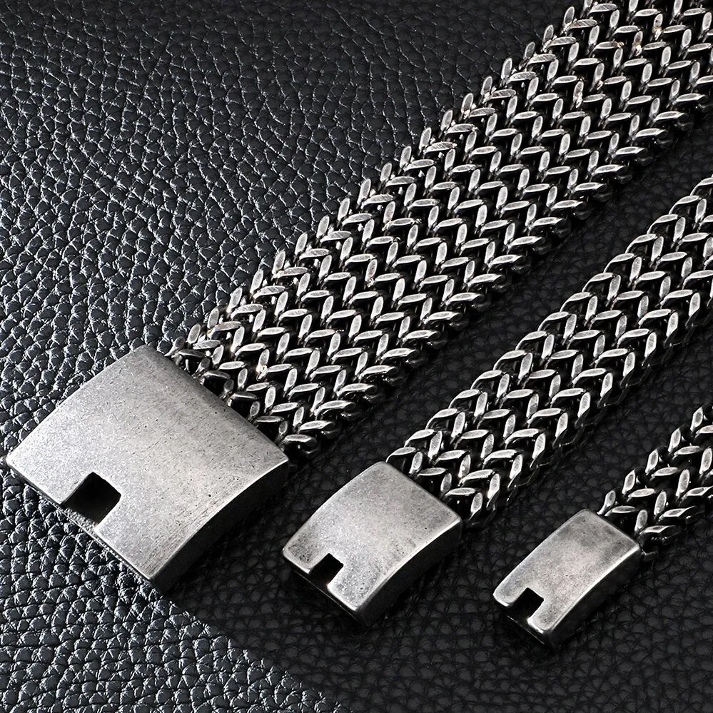 12/18/30MM Wide Black Stainless Steel Bracelet Men 23CM Retro Massive Mens Charm Bracelets