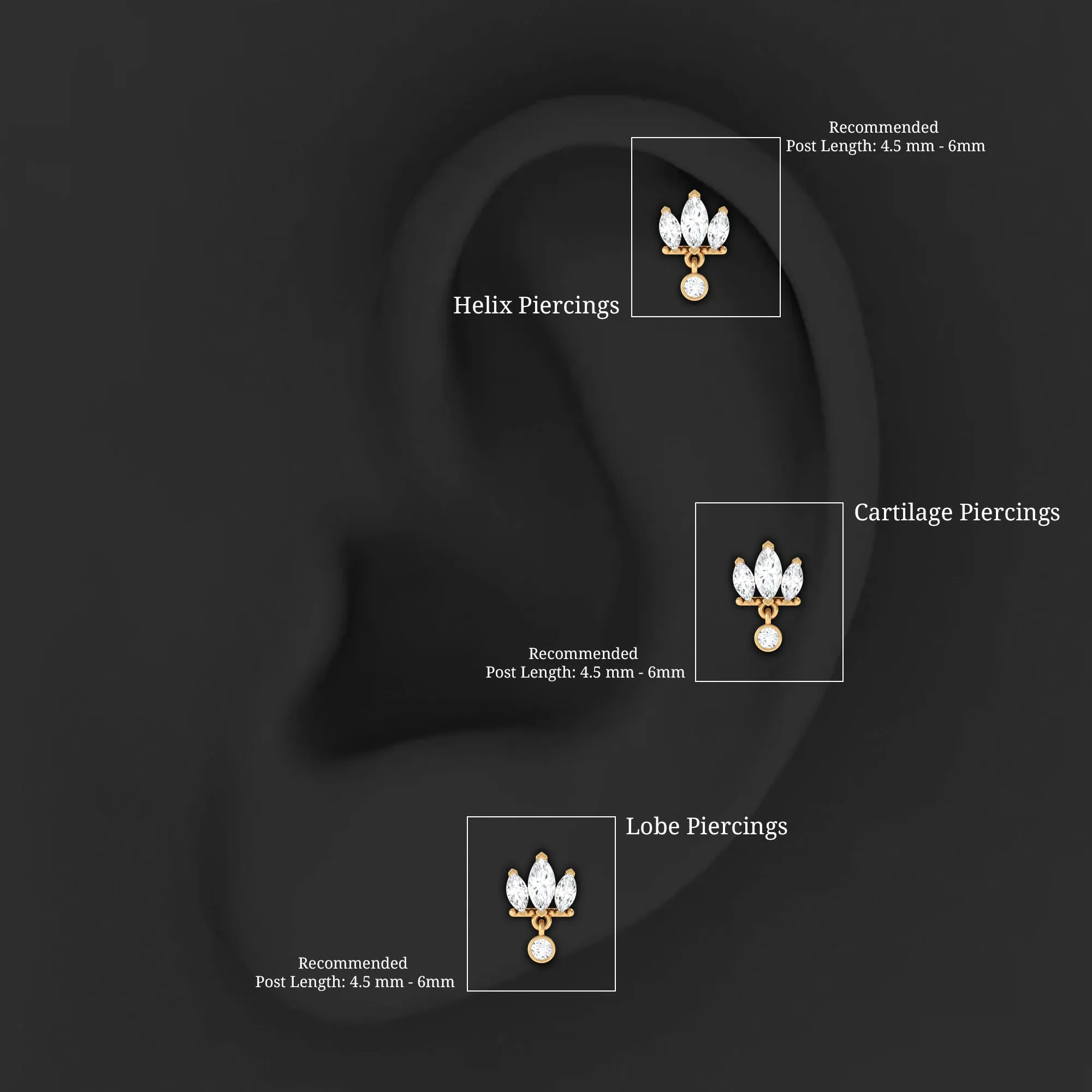 1/4 CT Marquise Moissanite Stud Drop Earring for Helix Piercing