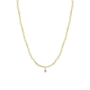 14k Dangling Diamond Bezel Heart Link Necklace