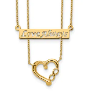 14K Gold Two-Strand Heart Necklace with Polished Finish