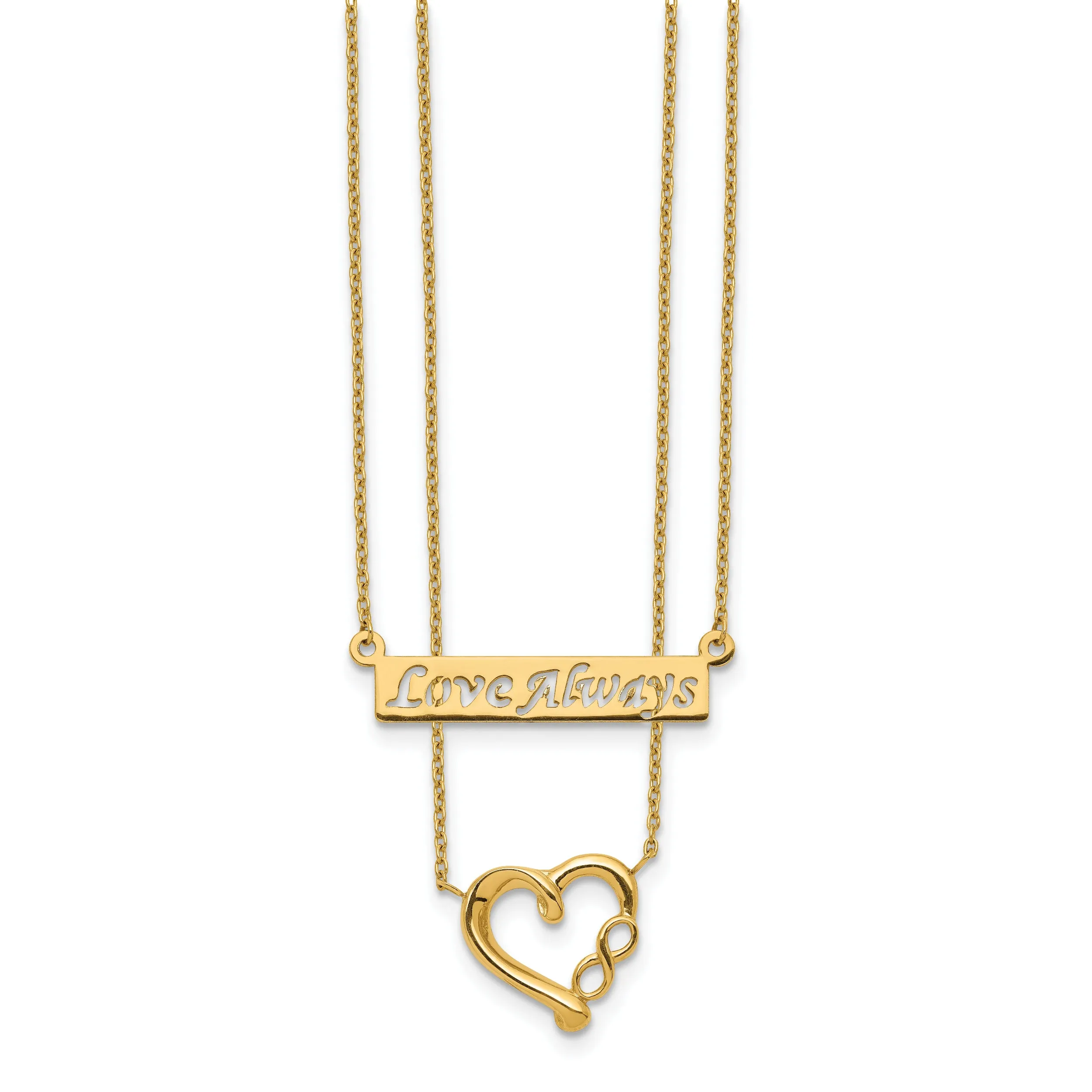 14K Gold Two-Strand Heart Necklace with Polished Finish