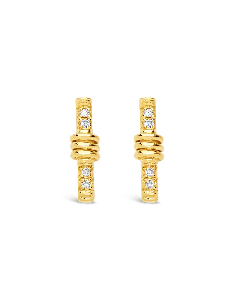 14K Gold Wrapped Diamond Bar Stud Earrings