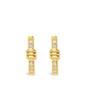 14K Gold Wrapped Diamond Bar Stud Earrings