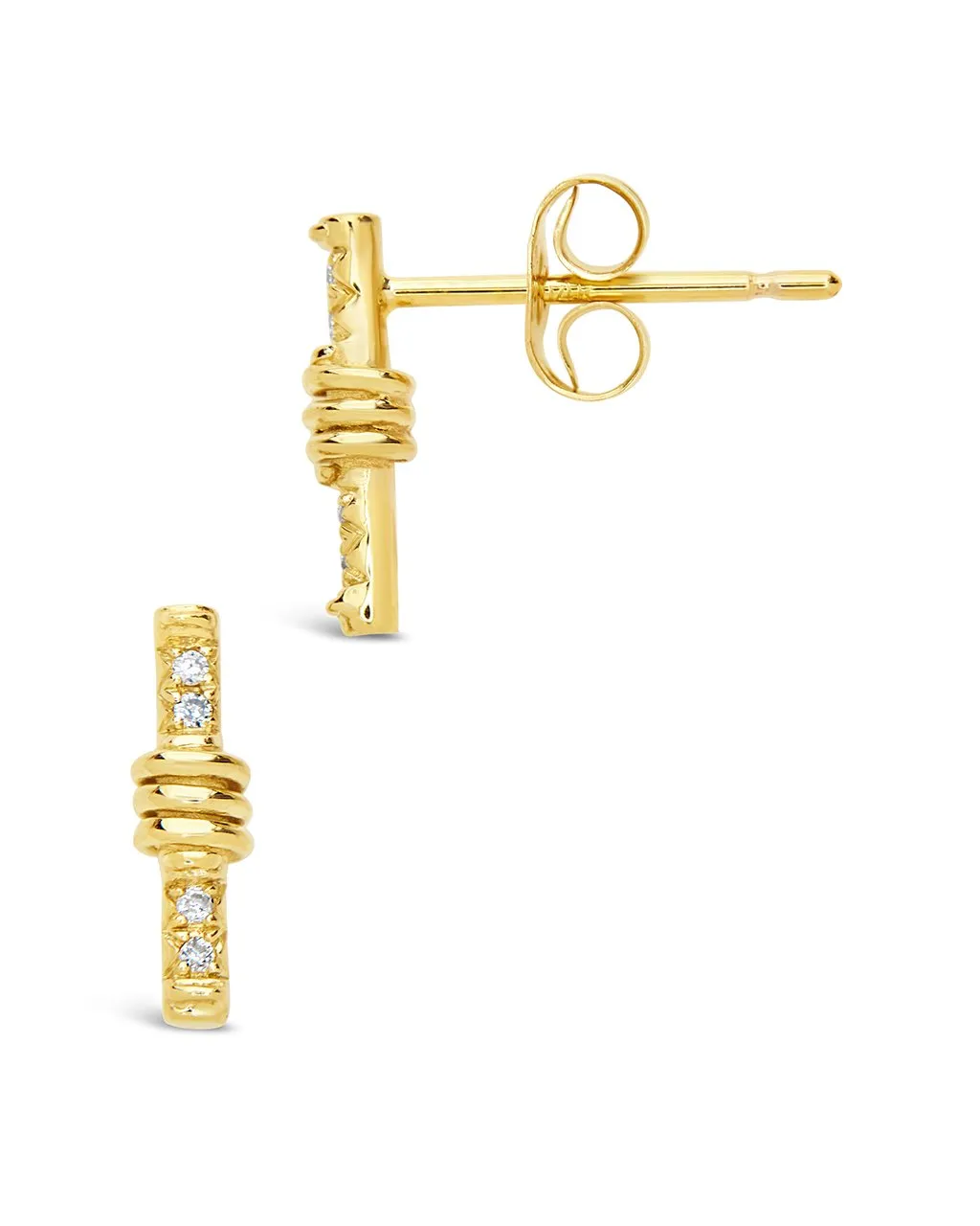 14K Gold Wrapped Diamond Bar Stud Earrings