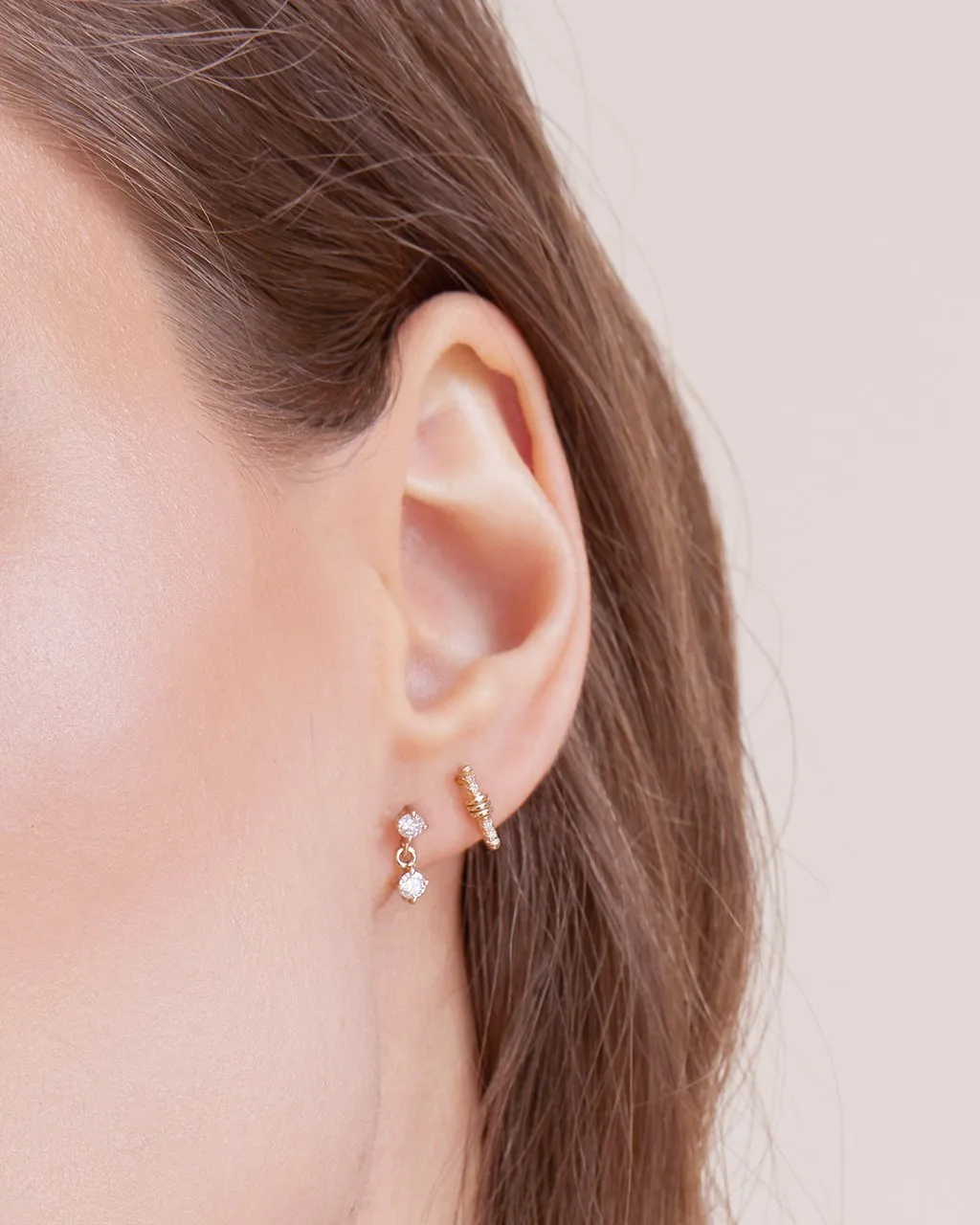 14K Gold Wrapped Diamond Bar Stud Earrings