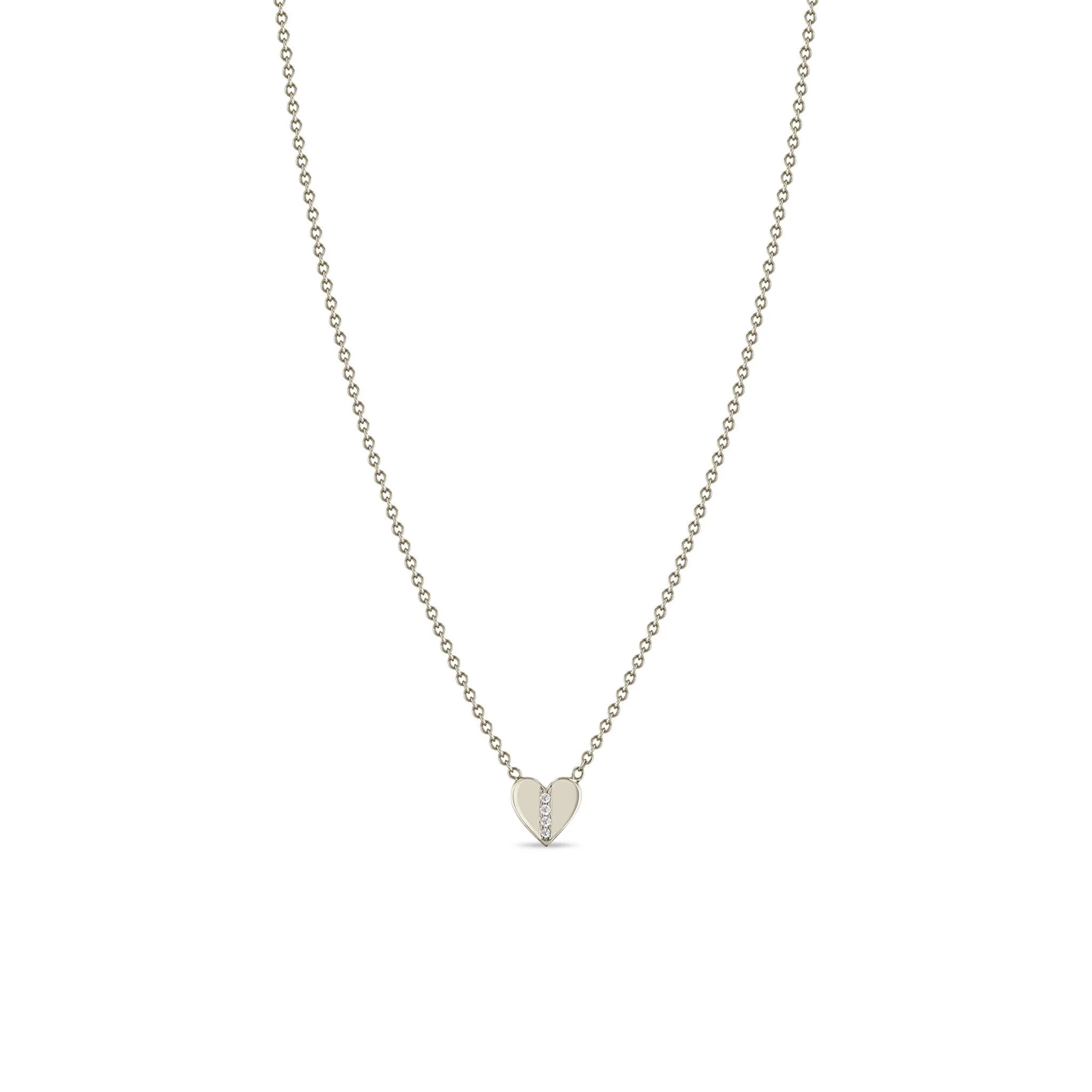 14k Midi Bitty Pavé Diamond Line Heart Necklace