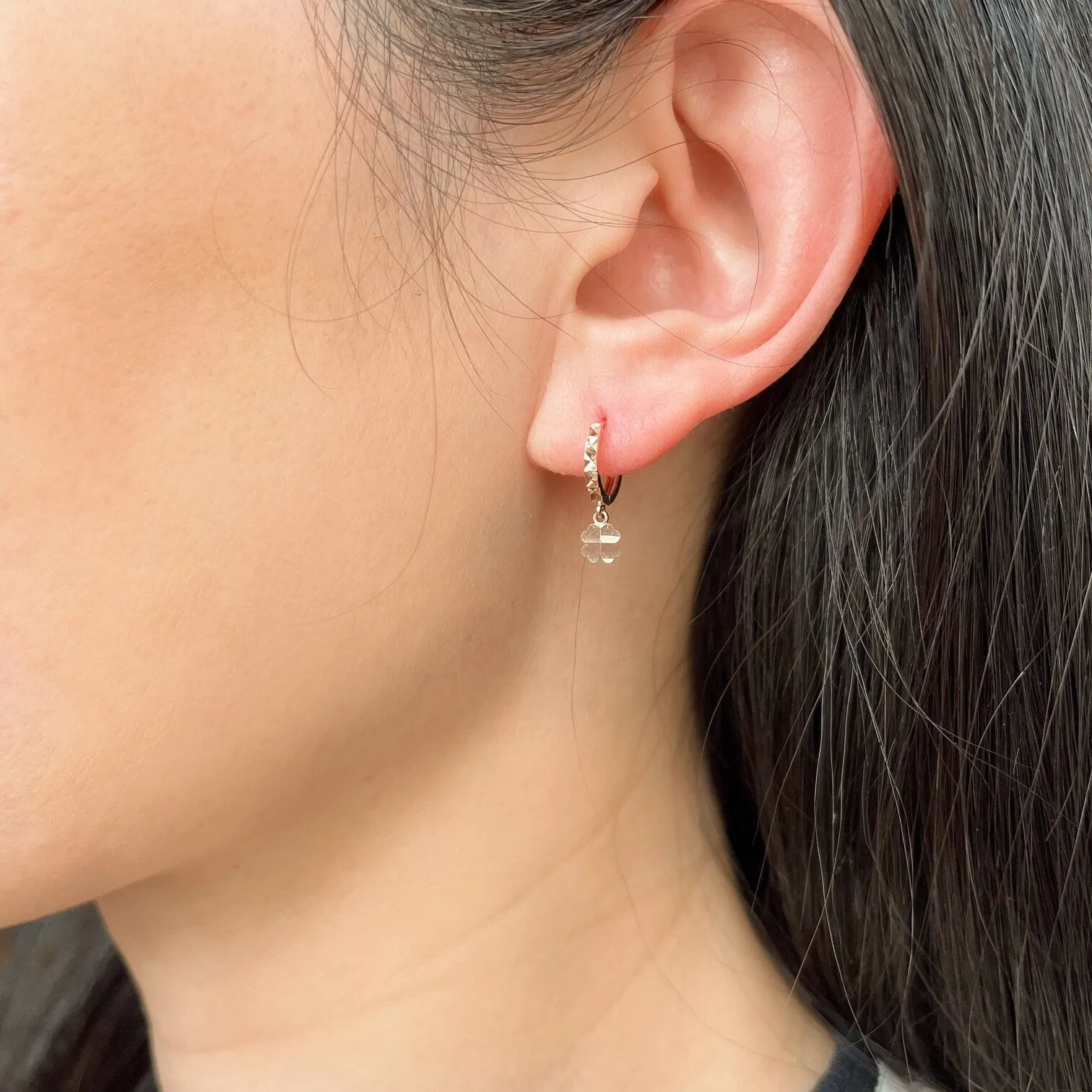 14k Rose Gold Mini Four Leaf Clover Charm Earrings