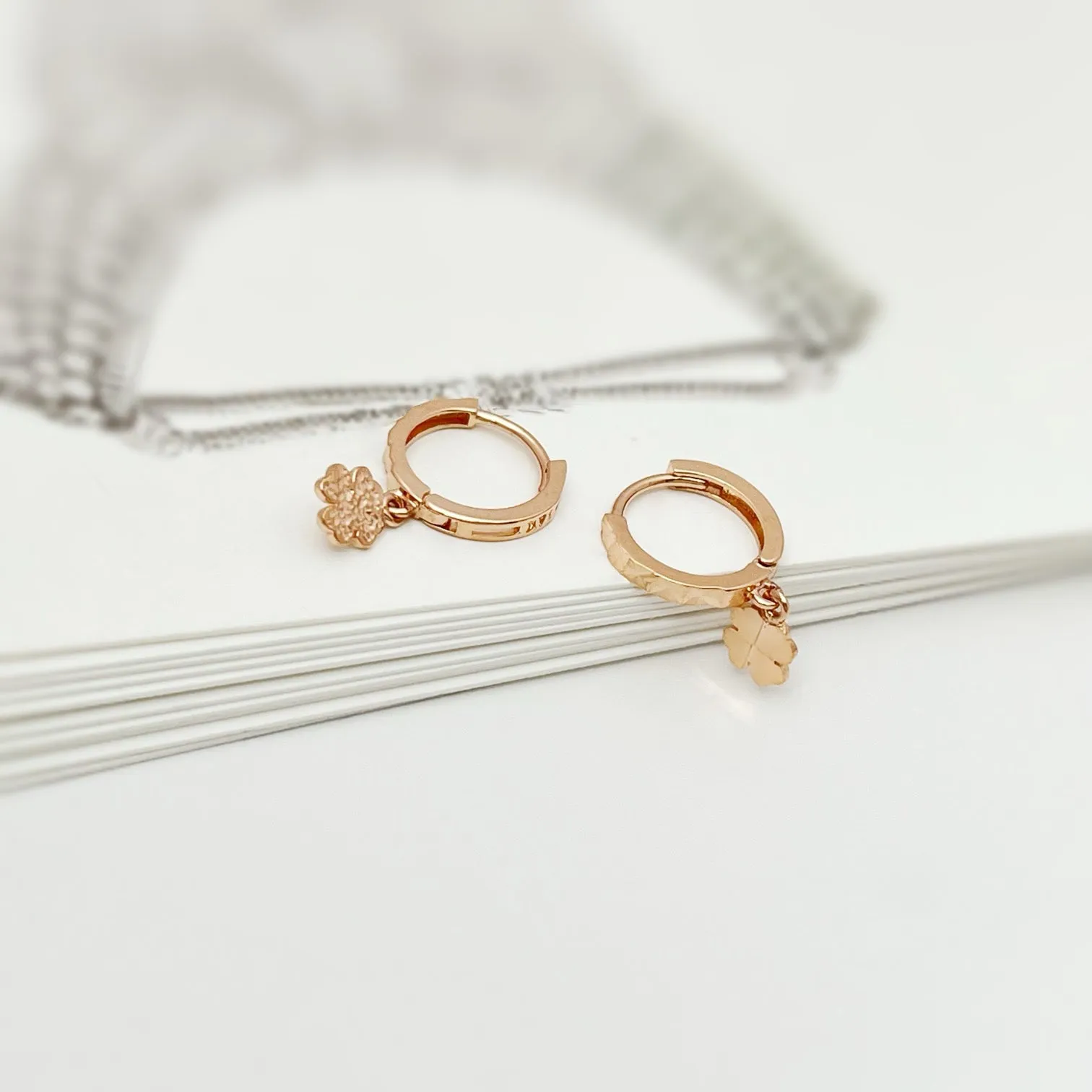 14k Rose Gold Mini Four Leaf Clover Charm Earrings