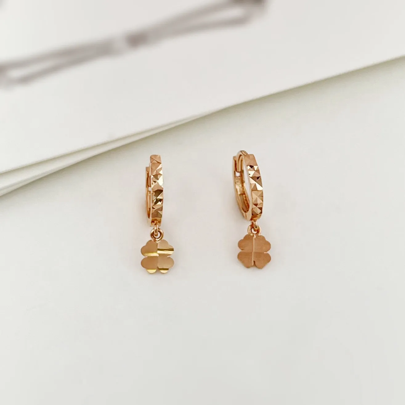 14k Rose Gold Mini Four Leaf Clover Charm Earrings