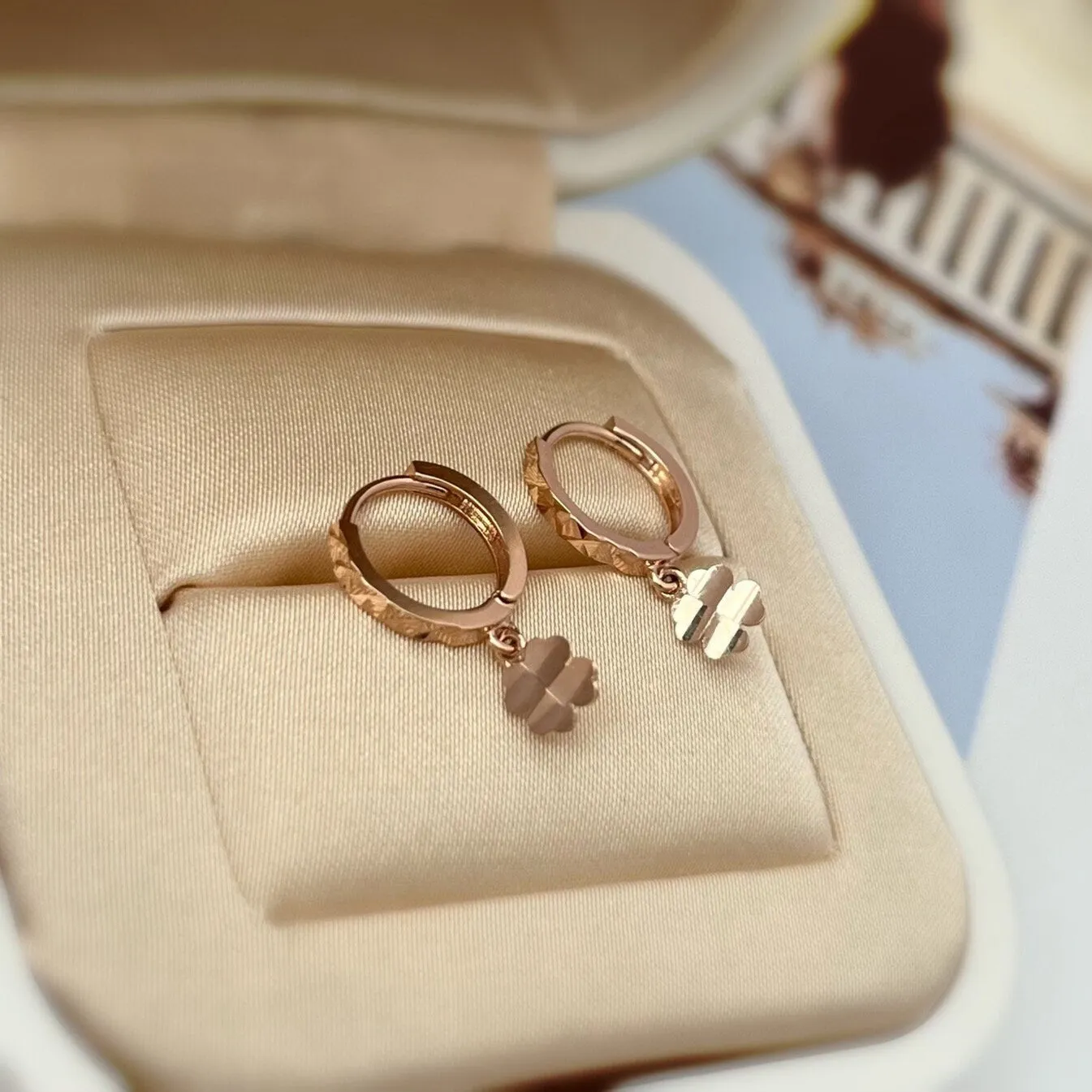 14k Rose Gold Mini Four Leaf Clover Charm Earrings
