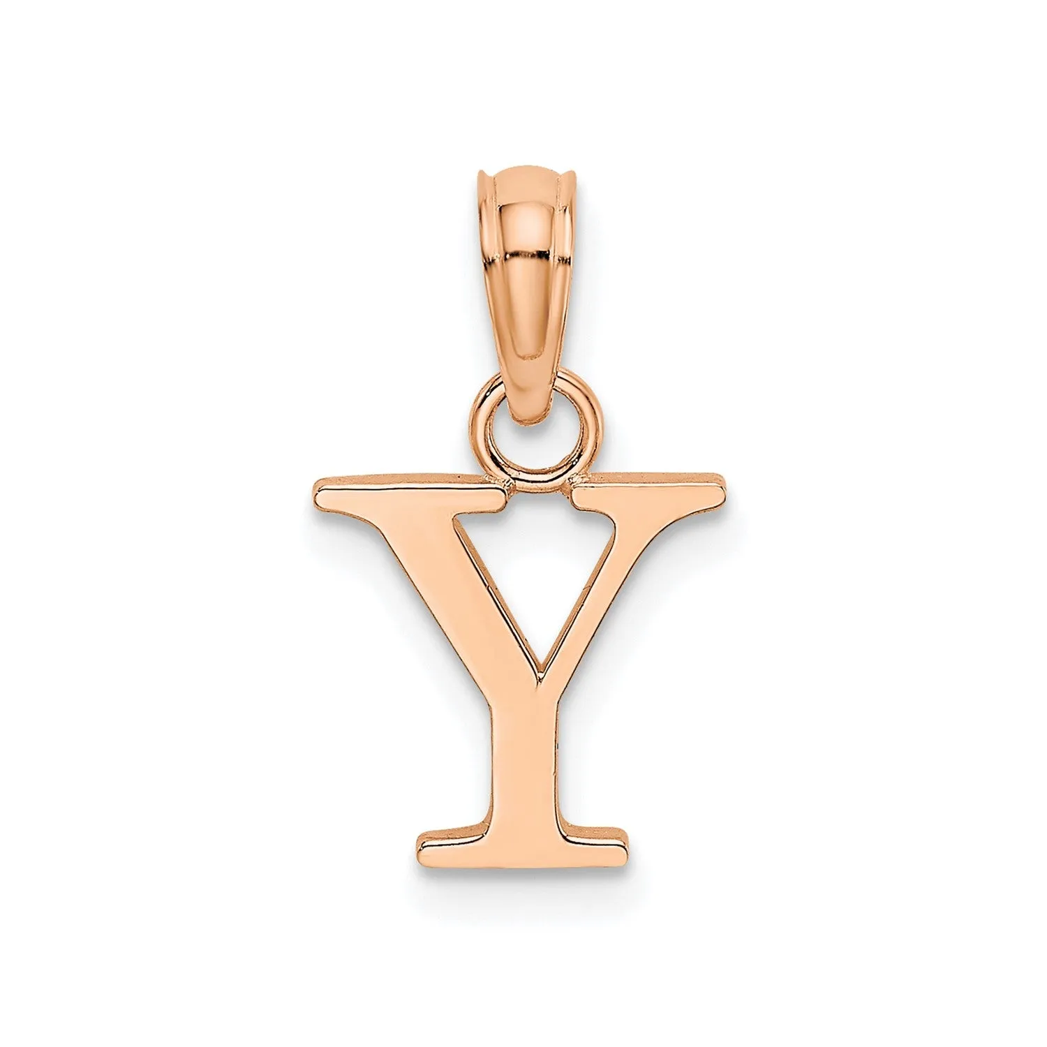 14K Rose Gold Polished Block Font Initial Letter Pendants, 13x10mm