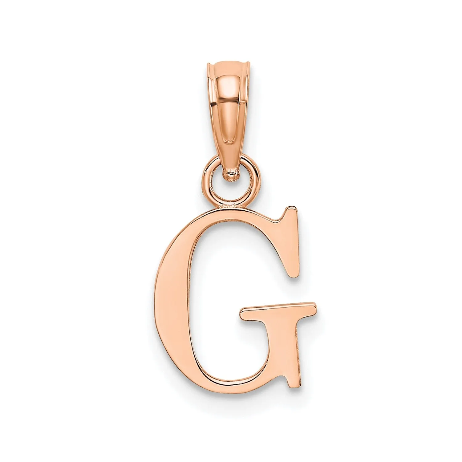 14K Rose Gold Polished Block Font Initial Letter Pendants, 13x10mm