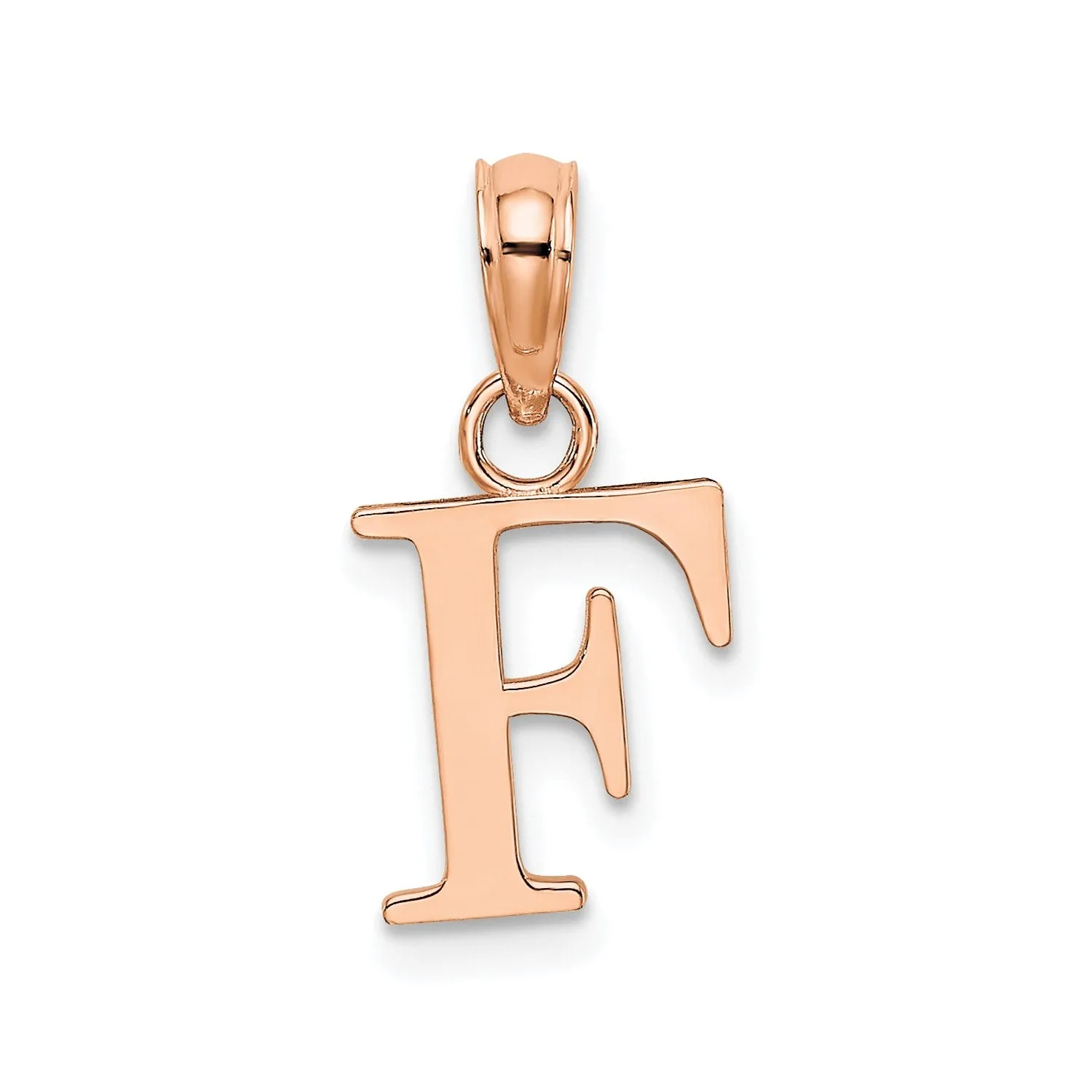 14K Rose Gold Polished Block Font Initial Letter Pendants, 13x10mm