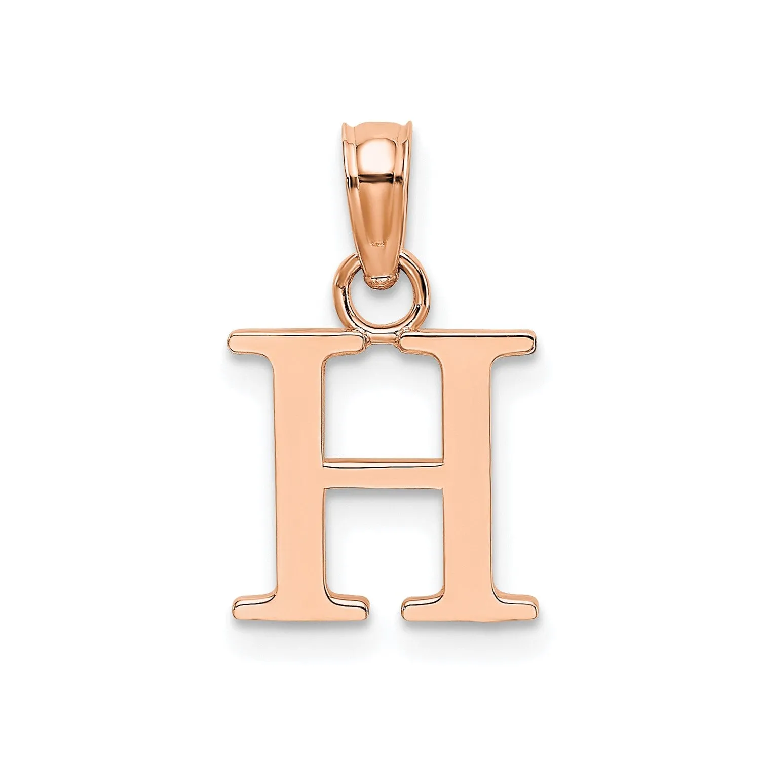 14K Rose Gold Polished Block Font Initial Letter Pendants, 13x10mm