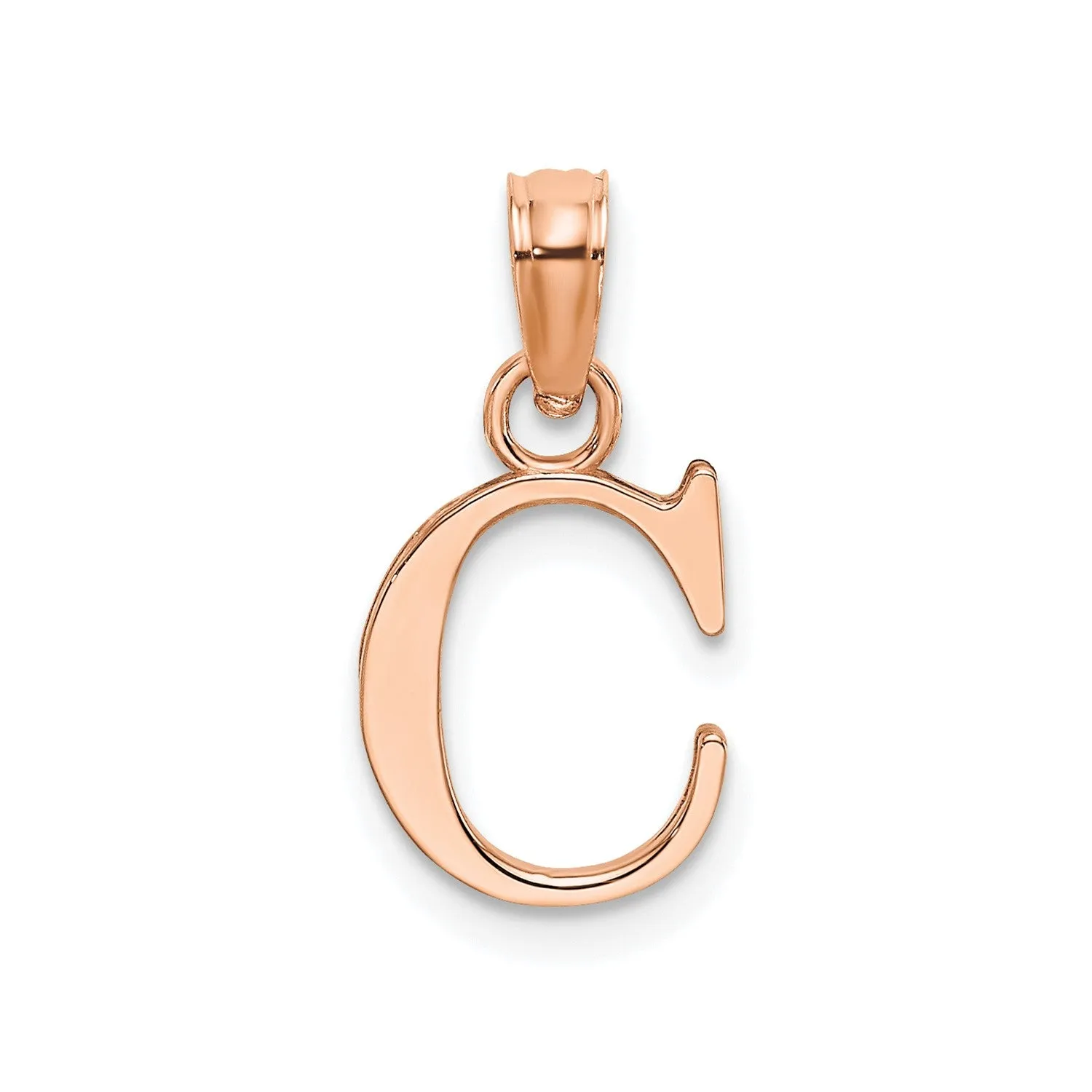 14K Rose Gold Polished Block Font Initial Letter Pendants, 13x10mm