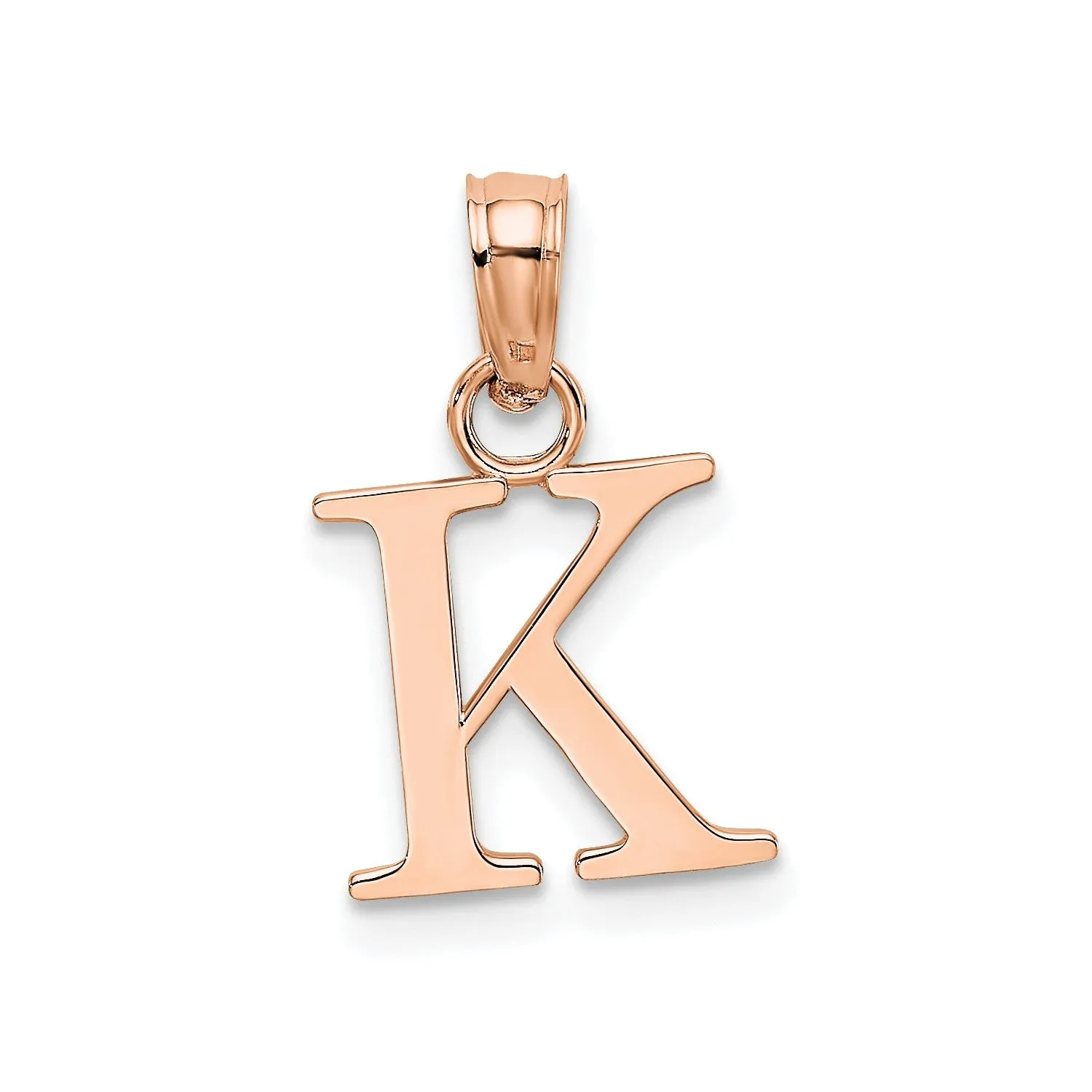 14K Rose Gold Polished Block Font Initial Letter Pendants, 13x10mm