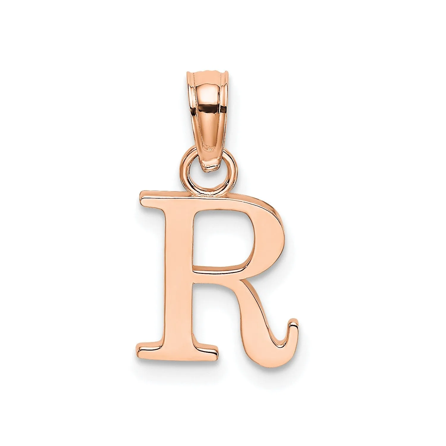 14K Rose Gold Polished Block Font Initial Letter Pendants, 13x10mm