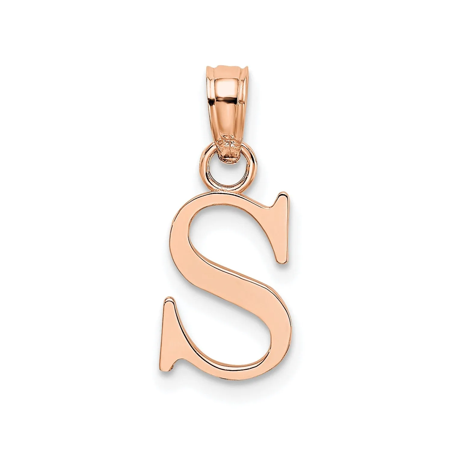 14K Rose Gold Polished Block Font Initial Letter Pendants, 13x10mm