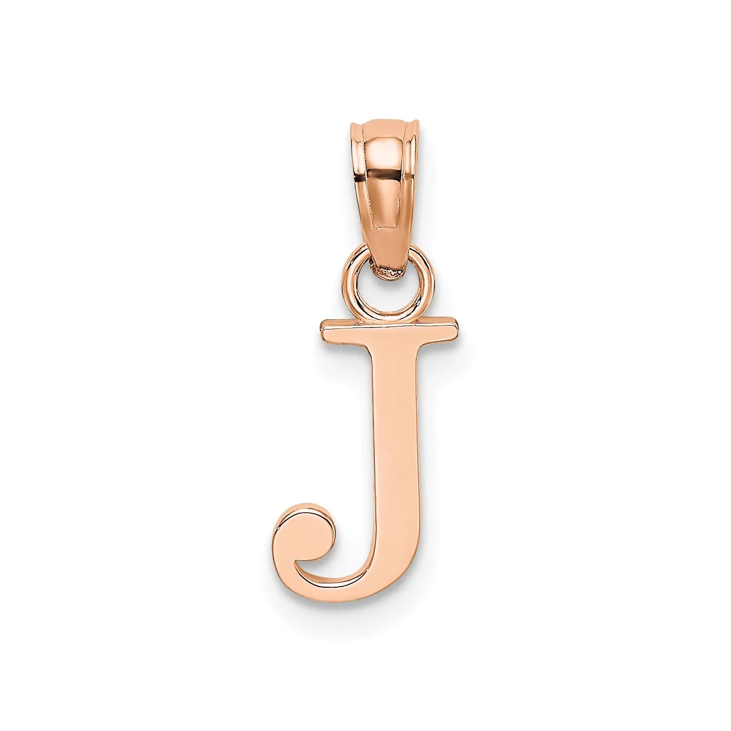 14K Rose Gold Polished Block Font Initial Letter Pendants, 13x10mm