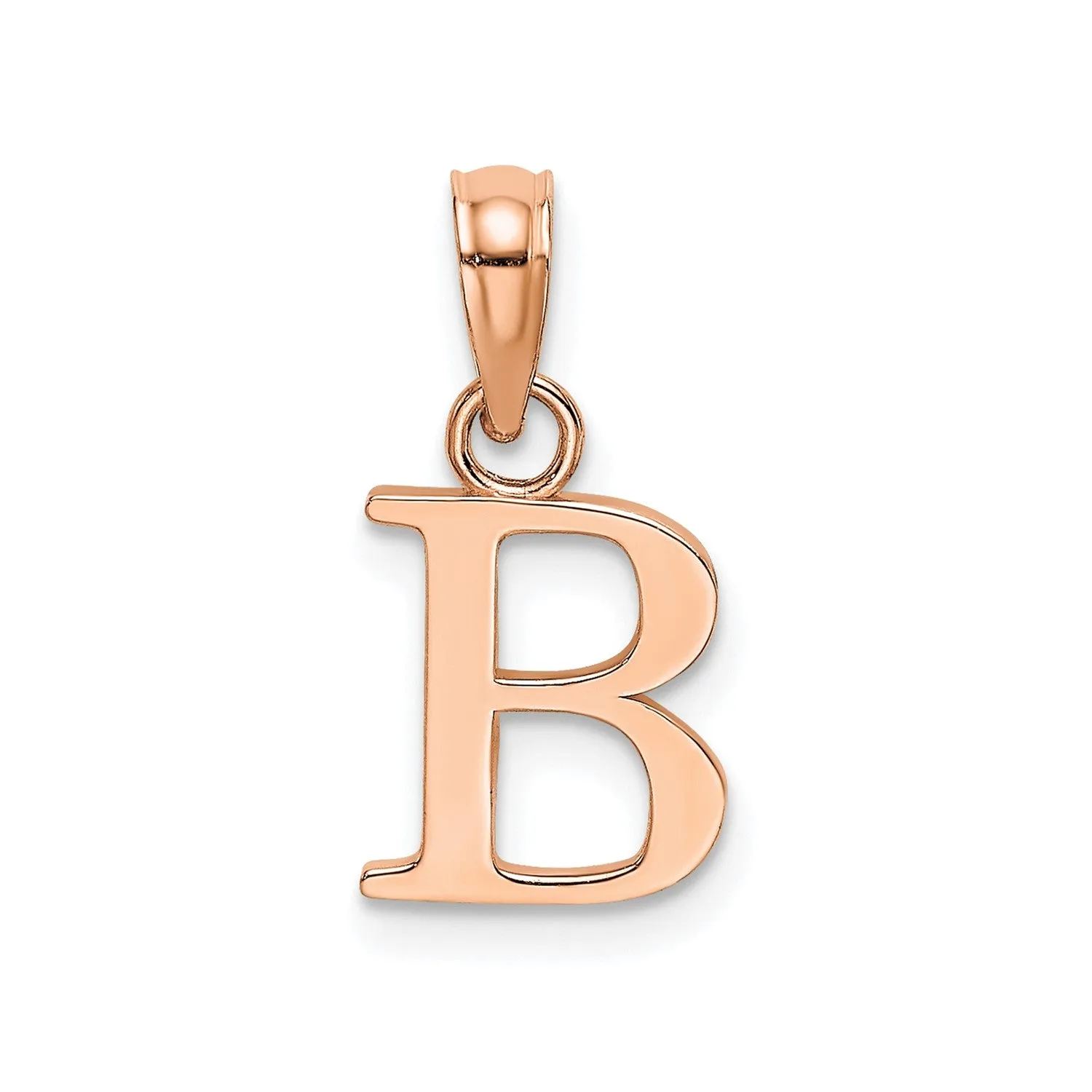 14K Rose Gold Polished Block Font Initial Letter Pendants, 13x10mm
