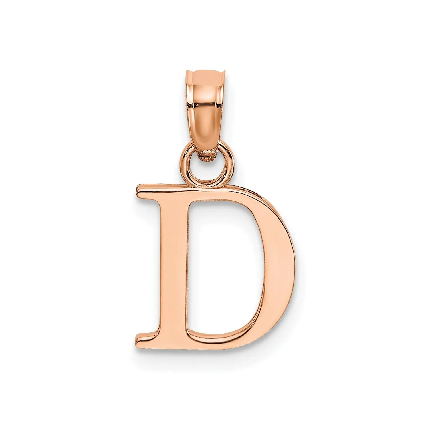 14K Rose Gold Polished Block Font Initial Letter Pendants, 13x10mm