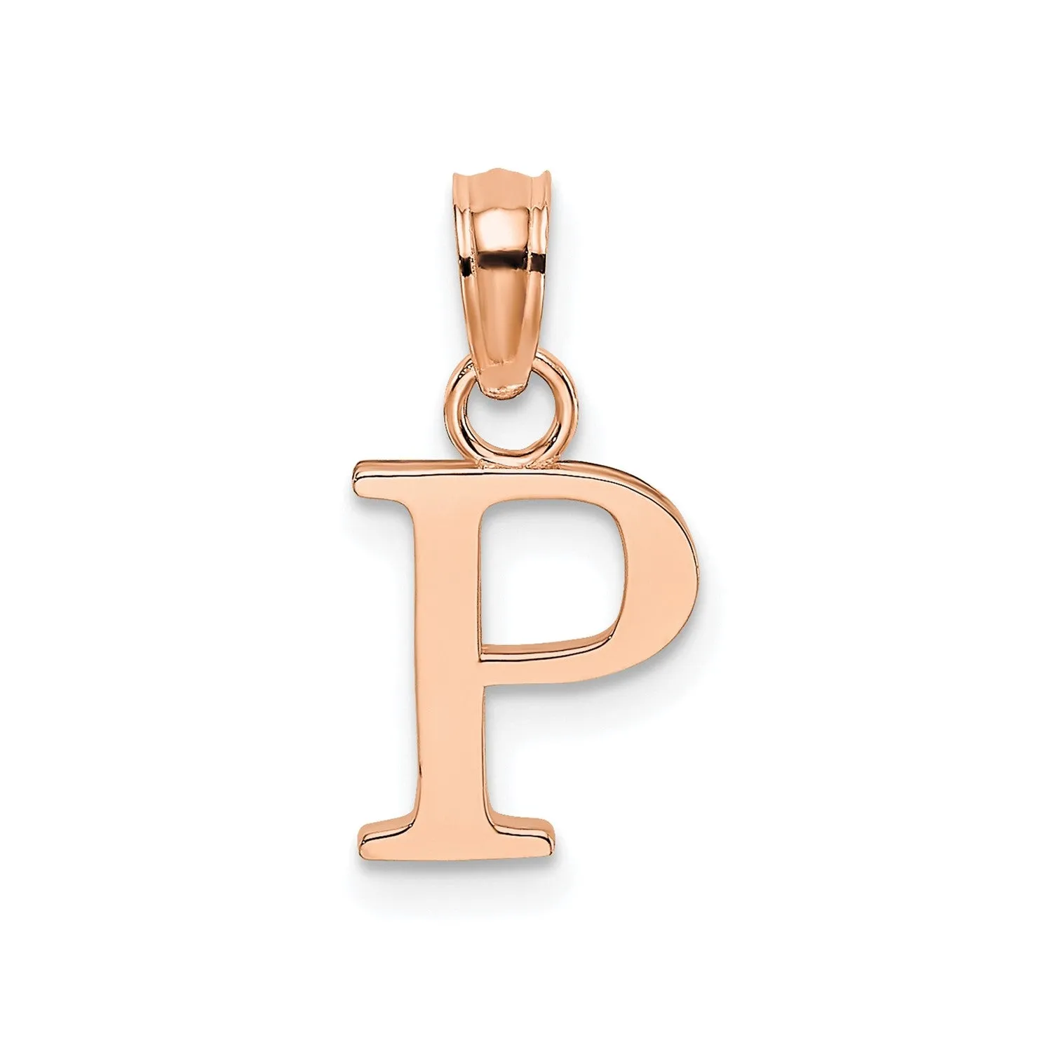 14K Rose Gold Polished Block Font Initial Letter Pendants, 13x10mm