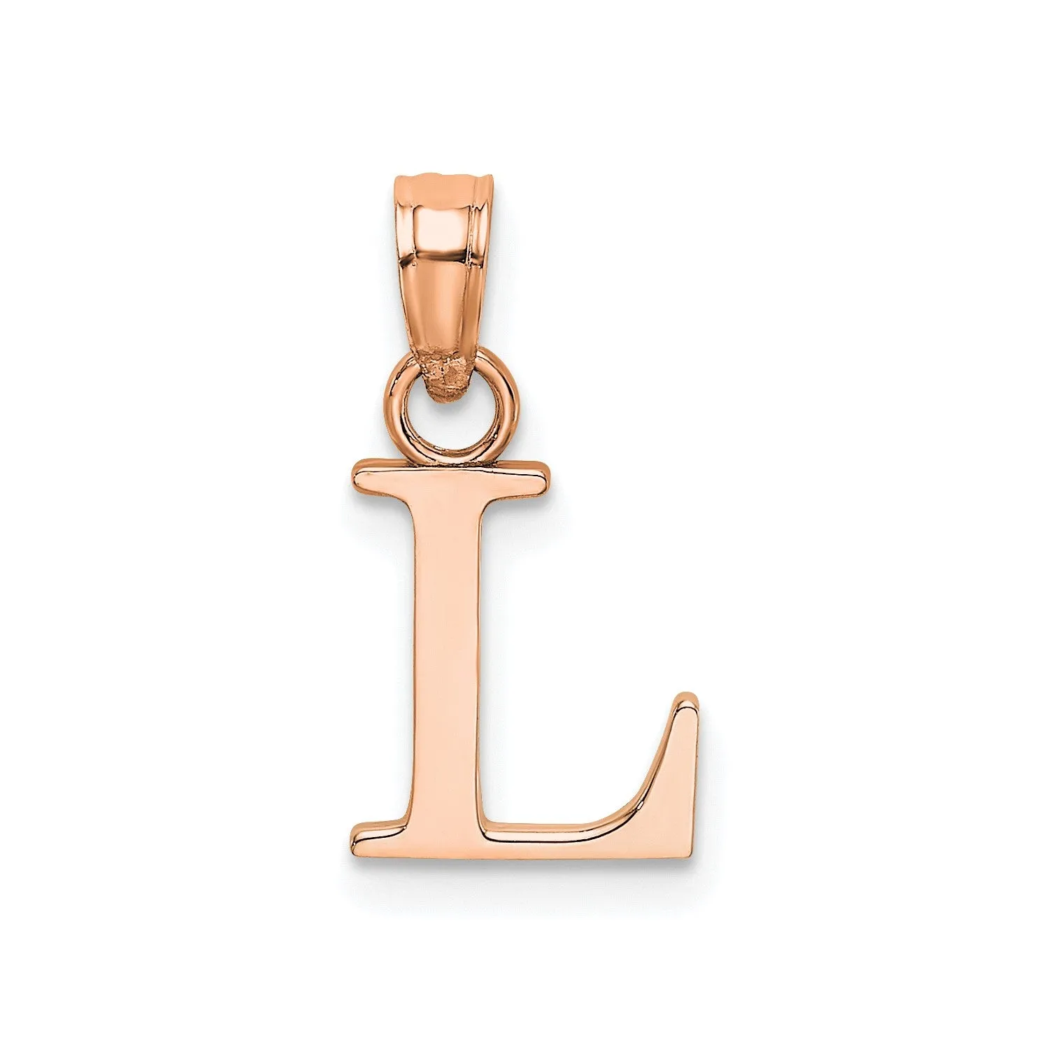14K Rose Gold Polished Block Font Initial Letter Pendants, 13x10mm
