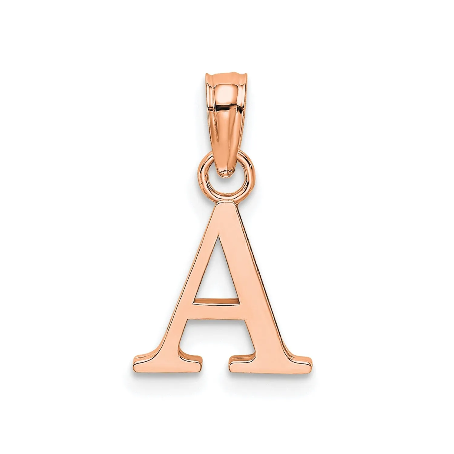 14K Rose Gold Polished Block Font Initial Letter Pendants, 13x10mm
