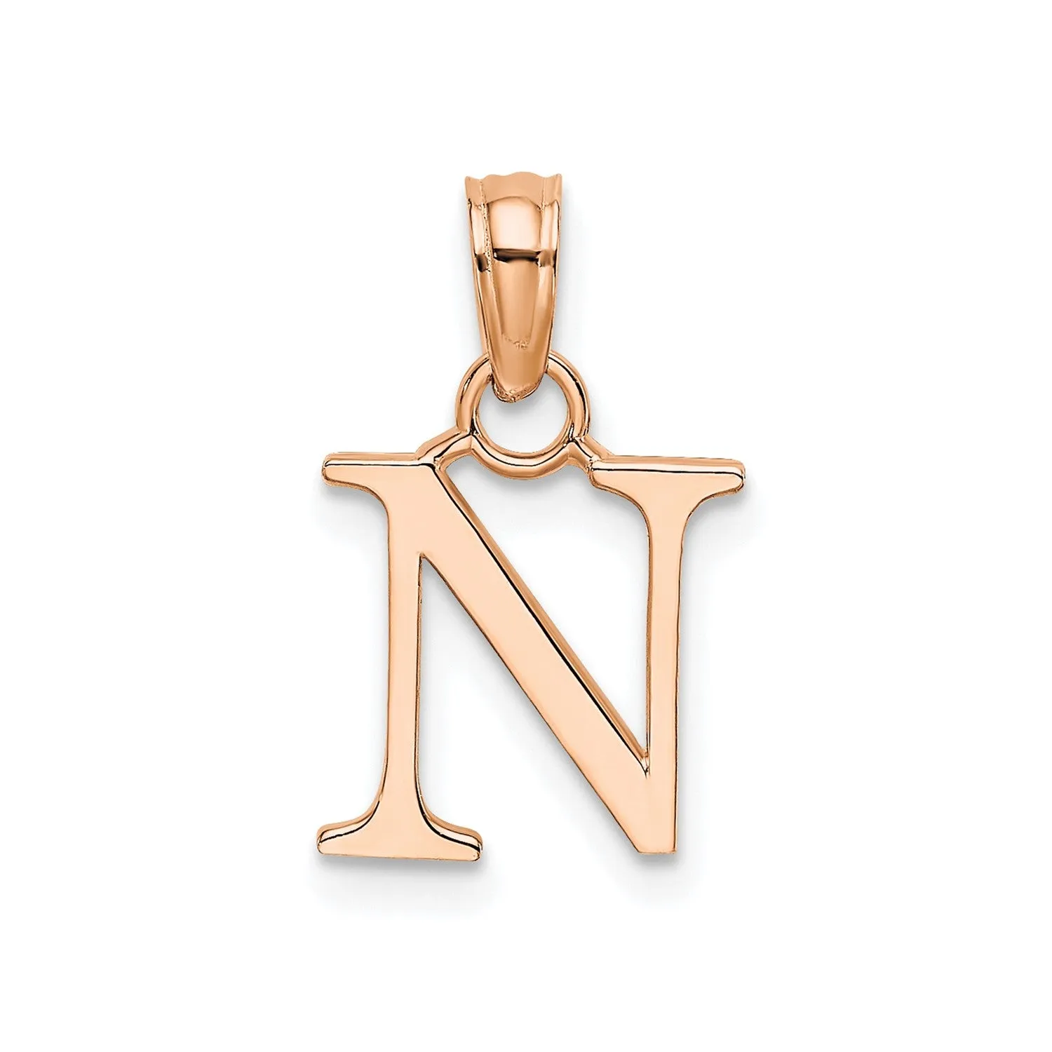 14K Rose Gold Polished Block Font Initial Letter Pendants, 13x10mm